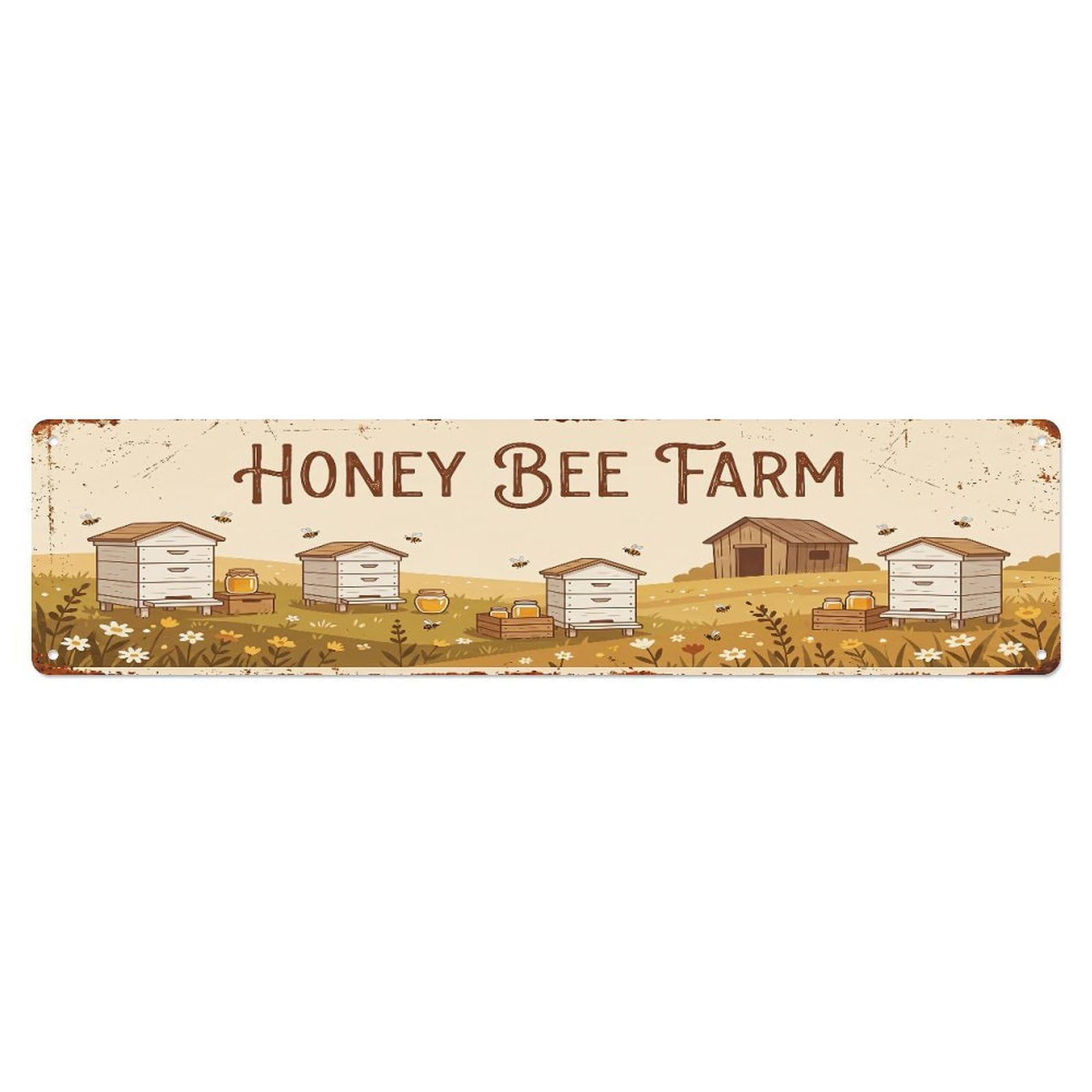 Metal Tin Sign Vintage Bee Farm Scene Honey Bee Farm