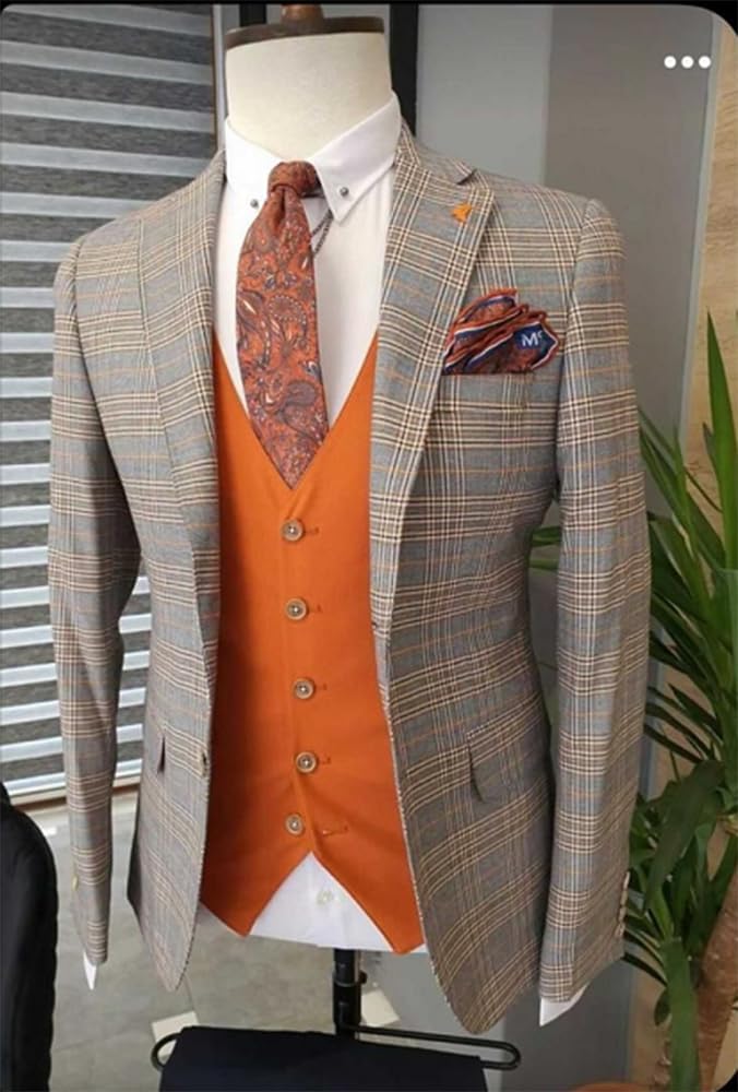 Ulnomio Hommes Manteau de Smoking de Loisir Formel à Revers cranté Veste de Costume Pied-de-Poule