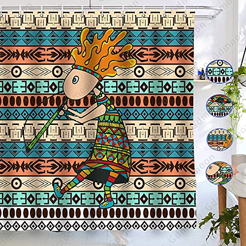 Gdmoon Kokopelli Shower Curtain Egyption African Shower Curtain Art Ethnic Tribal Indian Patterns Vintage Indian Bohemian Art Bathroom Curtain Set With 12 Hooks 72X72In Ylwhgd918 #TOP3