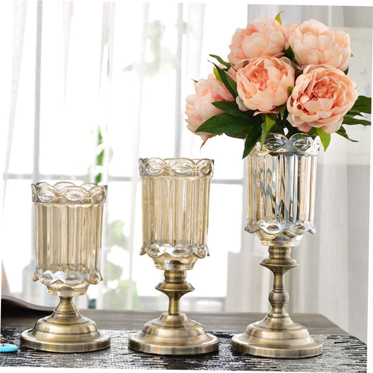 Jarrón de Cristal para Escritorio Decoración Estilo Europeo Creativo y Delicado Florero de Cristal para Sala de Estar Jarrón