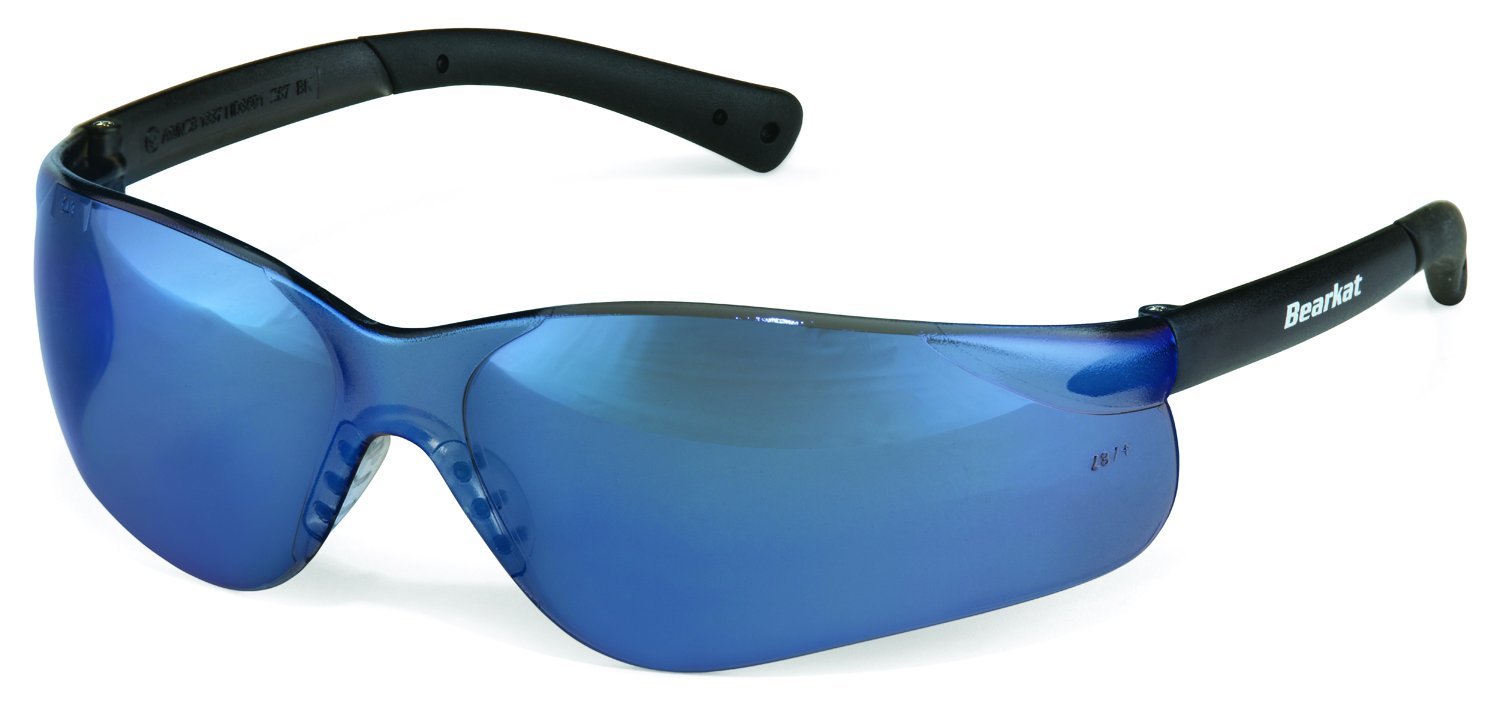 Crews BK318 BearKat 3 Polycarbonate Blue Mirror Lens Safety Glasses with Non-Slip Hybrid Black Temple Sleeve, 1 Pair