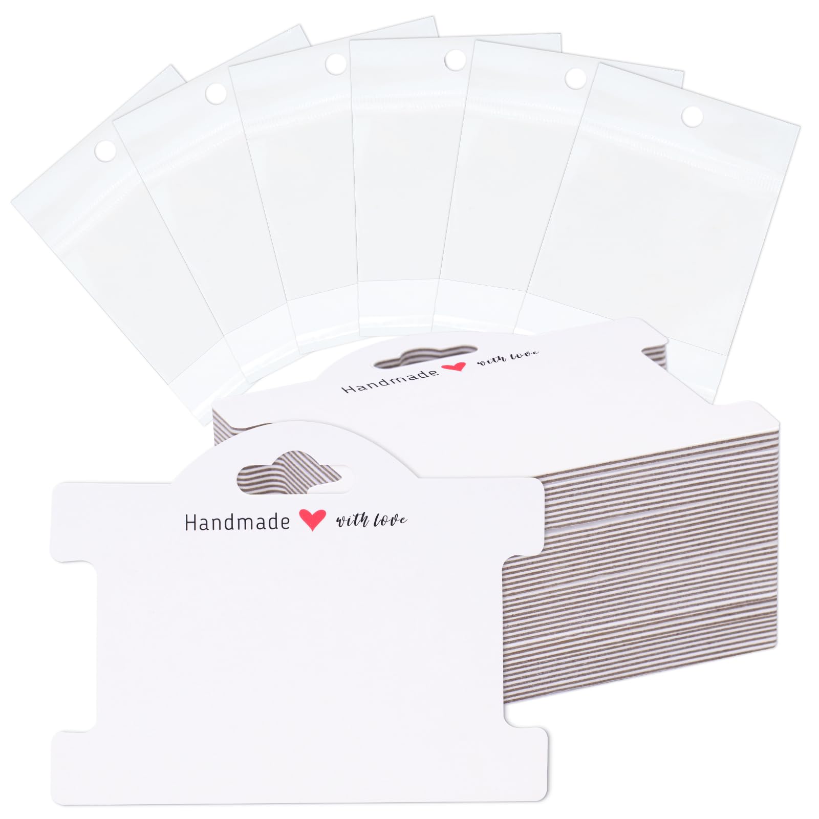 Cartes de présentation de bracelets joycraft kraft blanc avec sacs pour collier et élastique