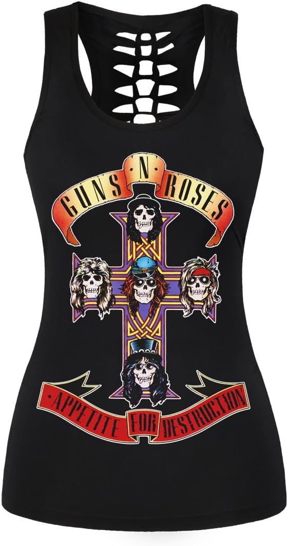 Womens Cut Out Skull Print Workout Yoga Tank Tops Sleeveless Summer T Shirt Vest