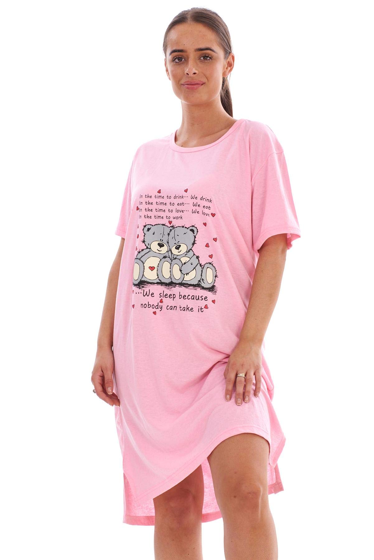 Ladies Sleepwear Printed Word Round Neck Short Sleeve Plain Nightwear Nightshirt