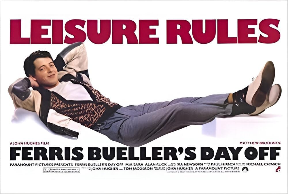 BUY ART FOR LESS Officially Licensed Ferris Buellers Day Off - Leisure Rules Matthew Broderick Art Poster - 24 x 36 Inch - Decorative Print - Poster Paper - Ready to Frame