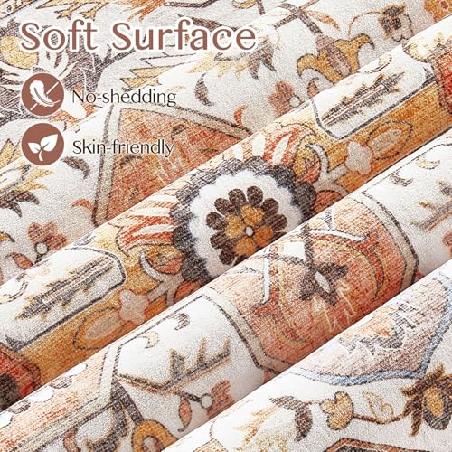 Tortania Area Rug Living Room Rugs - 9x12 Washable Boho Rug Vintage Oriental Distressed Farmhouse Large Thin Indoor Carpet for Living Room Bedroom Under Dining Table Home Office - Azure Orange