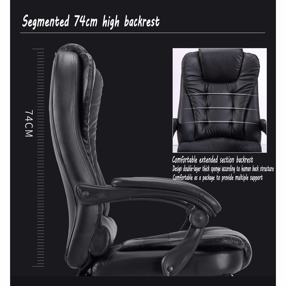 Chaises de Bureau Fauteuil De Direction 74cm de Haut Conception à Double Couche, PU Fauteuil inclinable Business avec Repose Pied Coussin, Portant Poids 200 kg, Noir Fauteuil de Bureau