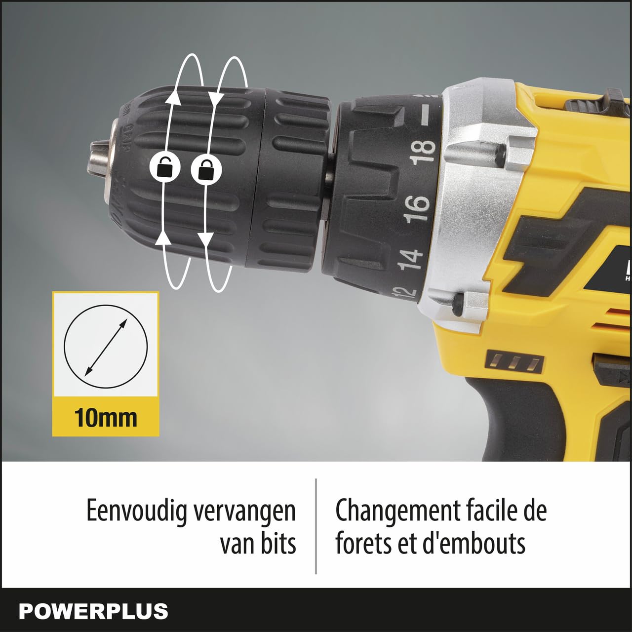 Powerplus Avvitatore a batteria e trapano POWX00830-20 V, con 2 batterie da 20 V e caricabatterie, cassetta degli attrezzi da 134 pezzi con punte per avvitatore, per legno, pietra e metallo