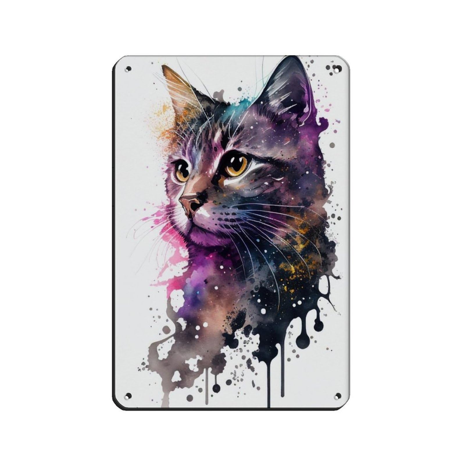 Lxwnze 20L X 30W Cm Watercolour Cat Portrait Poster Tin Sign Vintage Metal Pub Club Cafe Bar Home Wall Art Decoration Poster Retro 8X12inch(20X30cm)