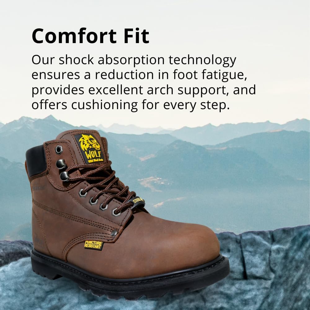 Wolf Work Boot | 100% Genuine Upper Leather | Oil Impact | Electrical Hazards | Non-Slip Rubber Sole | Tan Nubuck Plain Toe | Padded Collar | Construction | Industrial PPE
