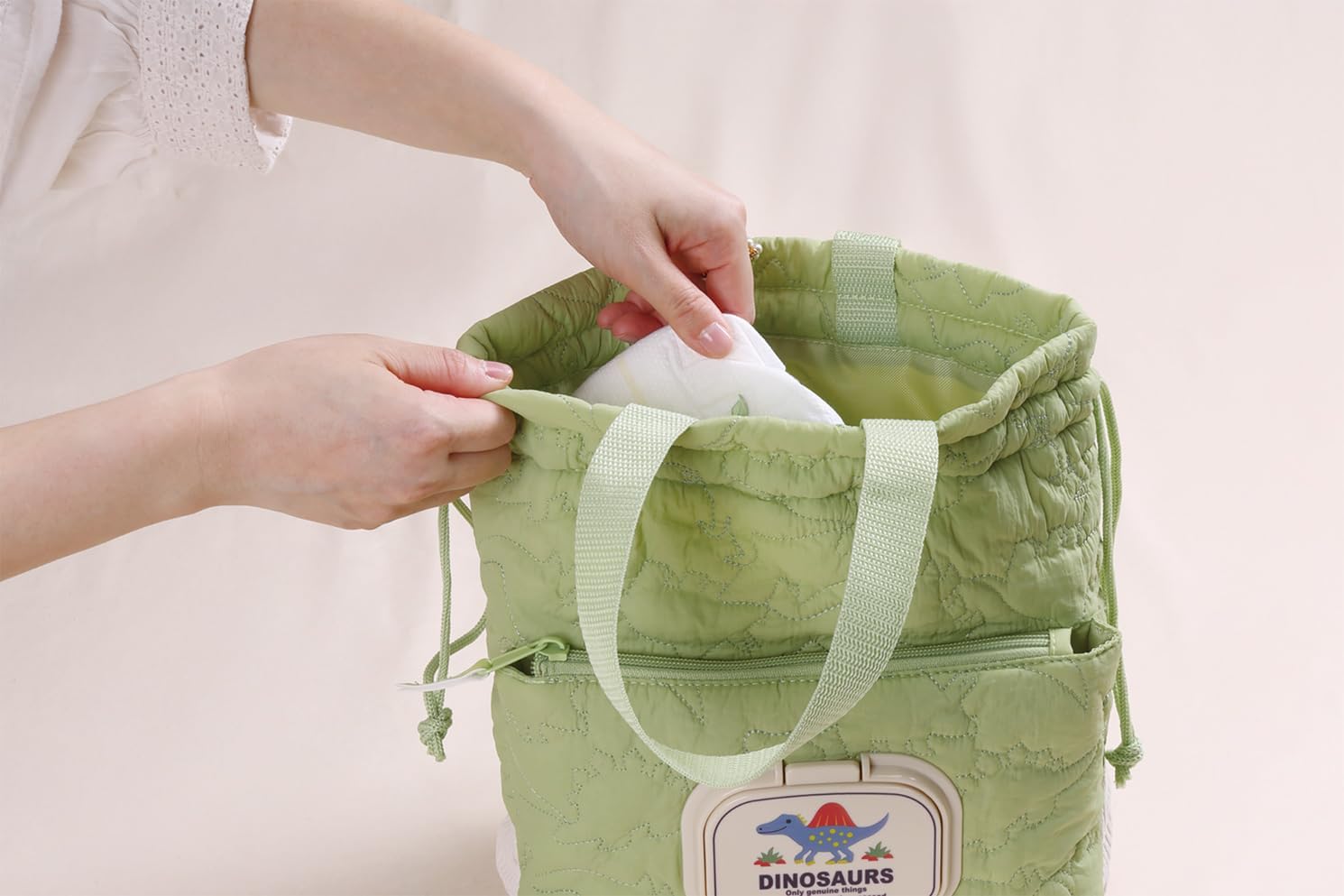 Skater KBOPC1IB-A Diaper Drawstring Bag with Wipe-Wipe Pocket, Ybl Fabric, Dinosaurus, Dinosaur