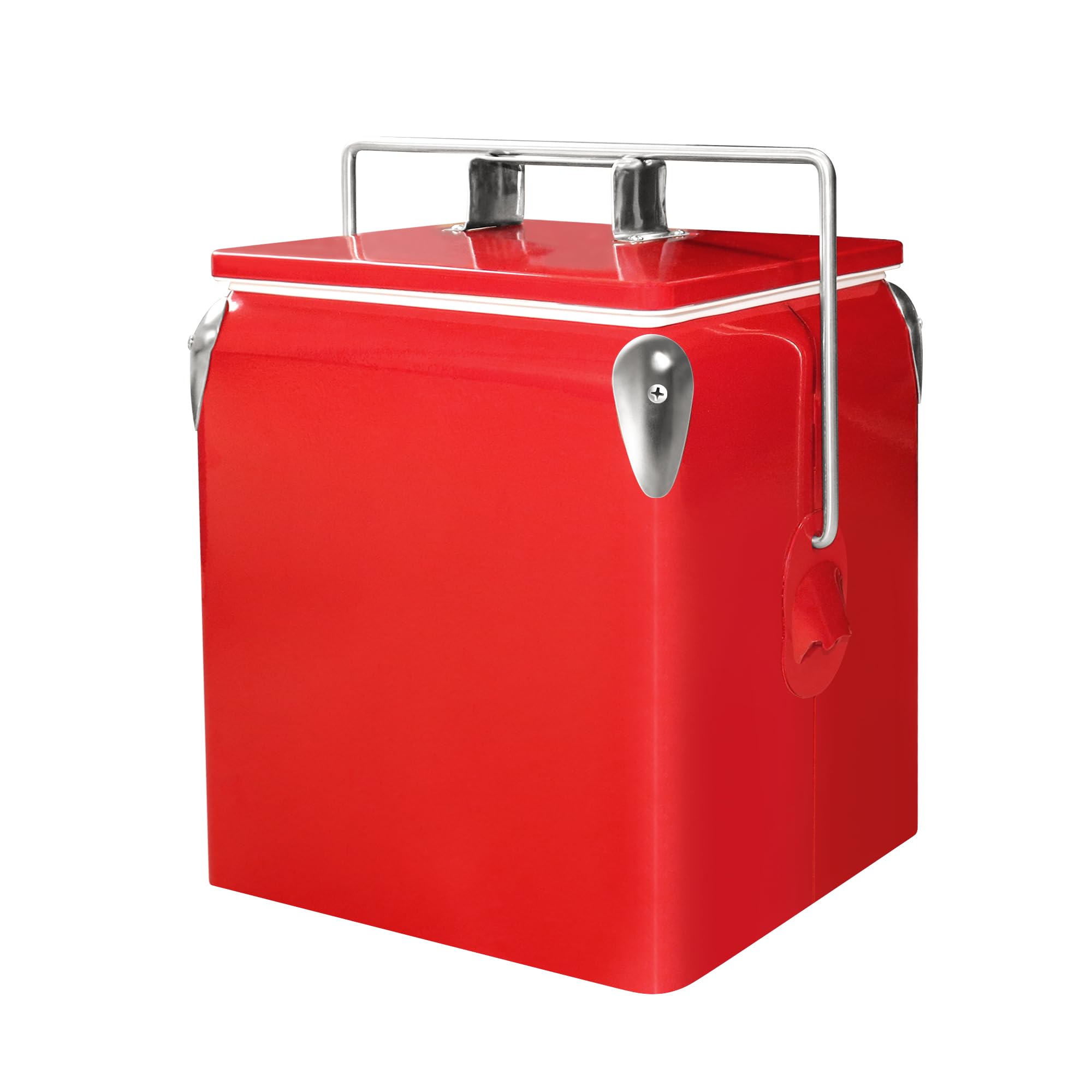 Kickleen Retro Ice Chest Cooler with Bottle Opener 13L (14Qt), Stainless Steel Vintage Style Ice Bucket for Camping, Party, Beach, Picnic, RV, BBQ,