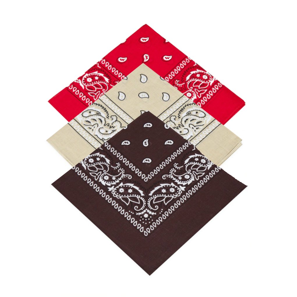 Buckingham Boutique Pack of 3 X Paisley Women's Small Square Cotton Head Scarfs/Neck scarf Headscarf/Bandanna Head scarf/Neck Scarf/Neckerchief/Handkerchief/Head Tie 100% Cotton (Red,Beige,brown)