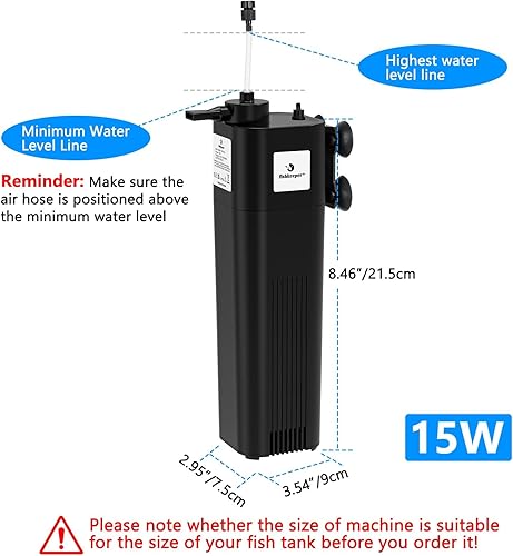 Miniatura 7 de fishkeeper Filtro de acuario U-V para 30-100 galones, filtro de tanque de peces de 172 GPH para agua verde y limpieza de algas, filtro de bomba