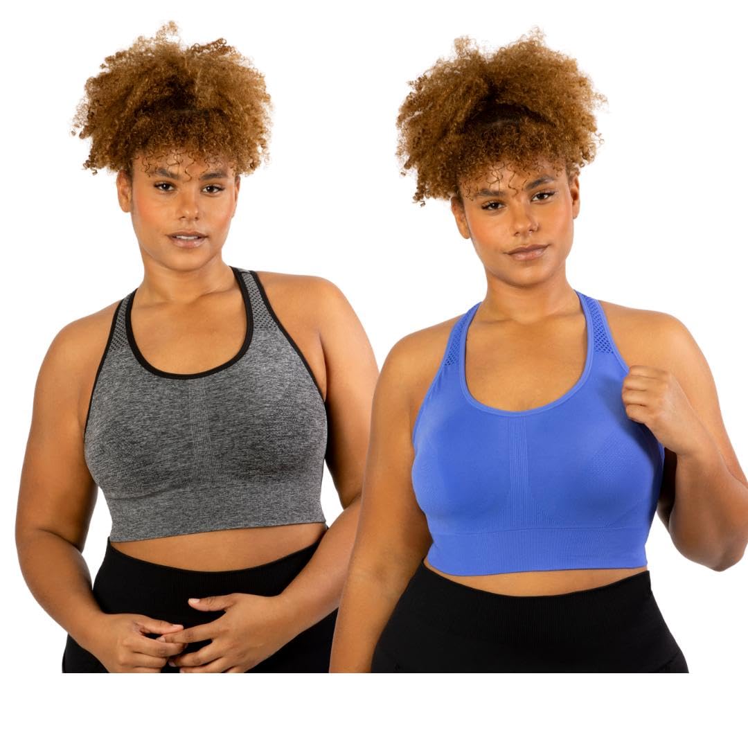 Under Control Plus Size Sport Bras for Women Large Bust Seamless Racerback Padded Yoga Workout Bras Black White Pack 1X-2X-3X