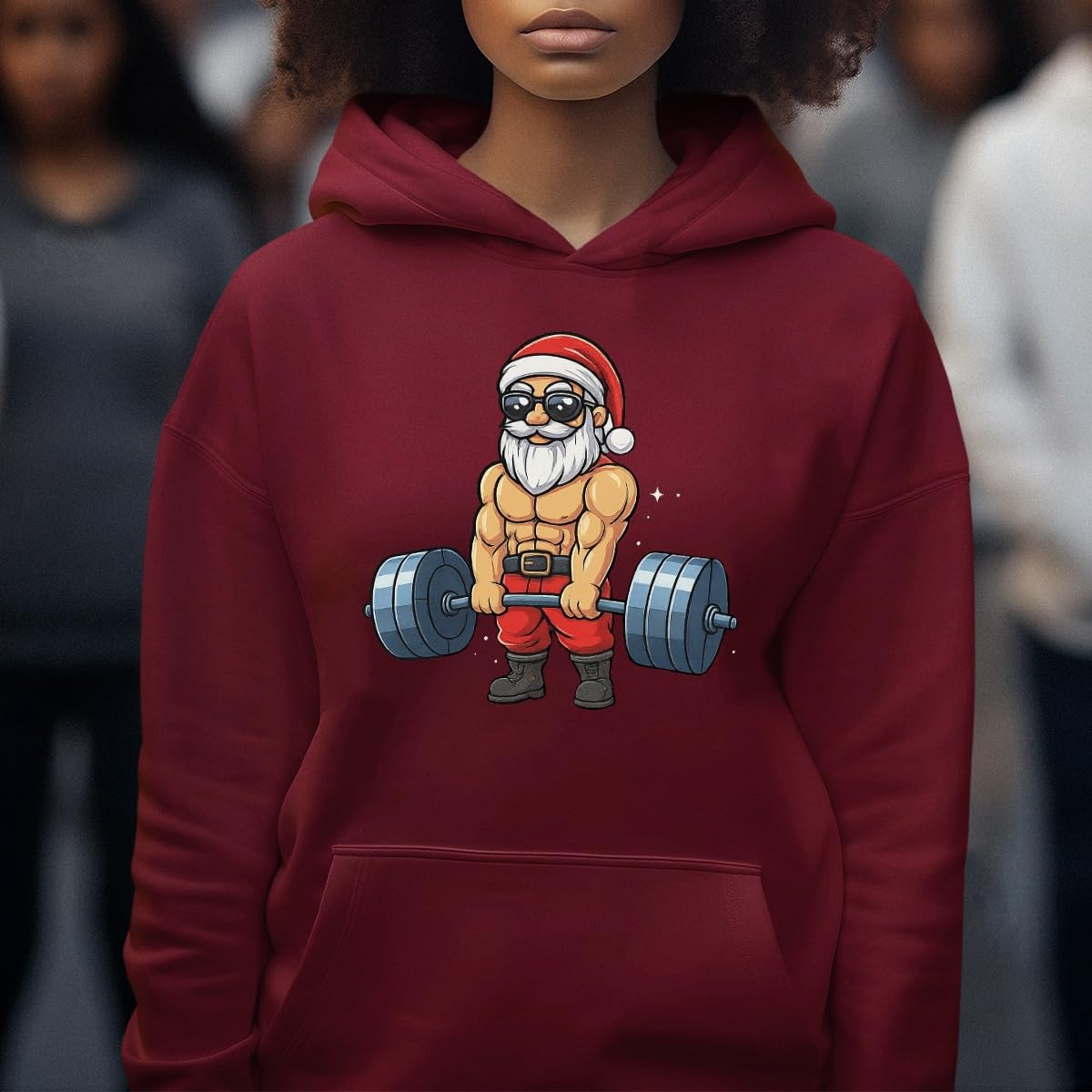 Babbo Natale Gym Pesi Allenamento Muscoli | Maglione con cappuccio natalizio