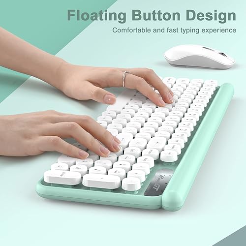 Miniatura 4 de Teclado y mouse inalámbricos para máquina de escribir  Teclado inalámbrico con mouse inalámbrico silencioso, lindo combo de mouse de teclado retro,