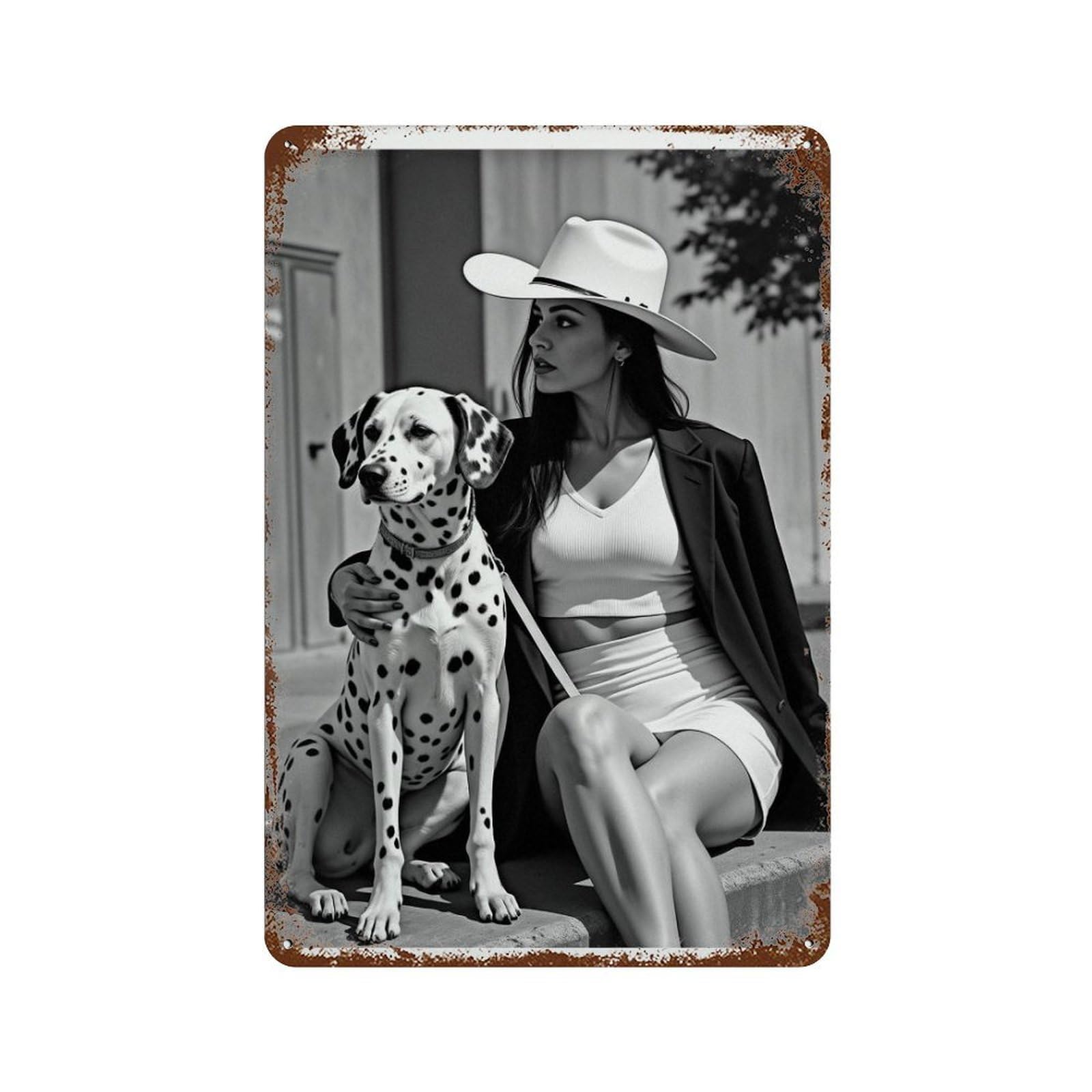 xiaoxiaoshen Retro Cowgirl And Dog Poster Wall Decor Art Metal Tin Poster Modern Home Decor Art Home Bar Shop Decorations Vintage Sign 30x20cm