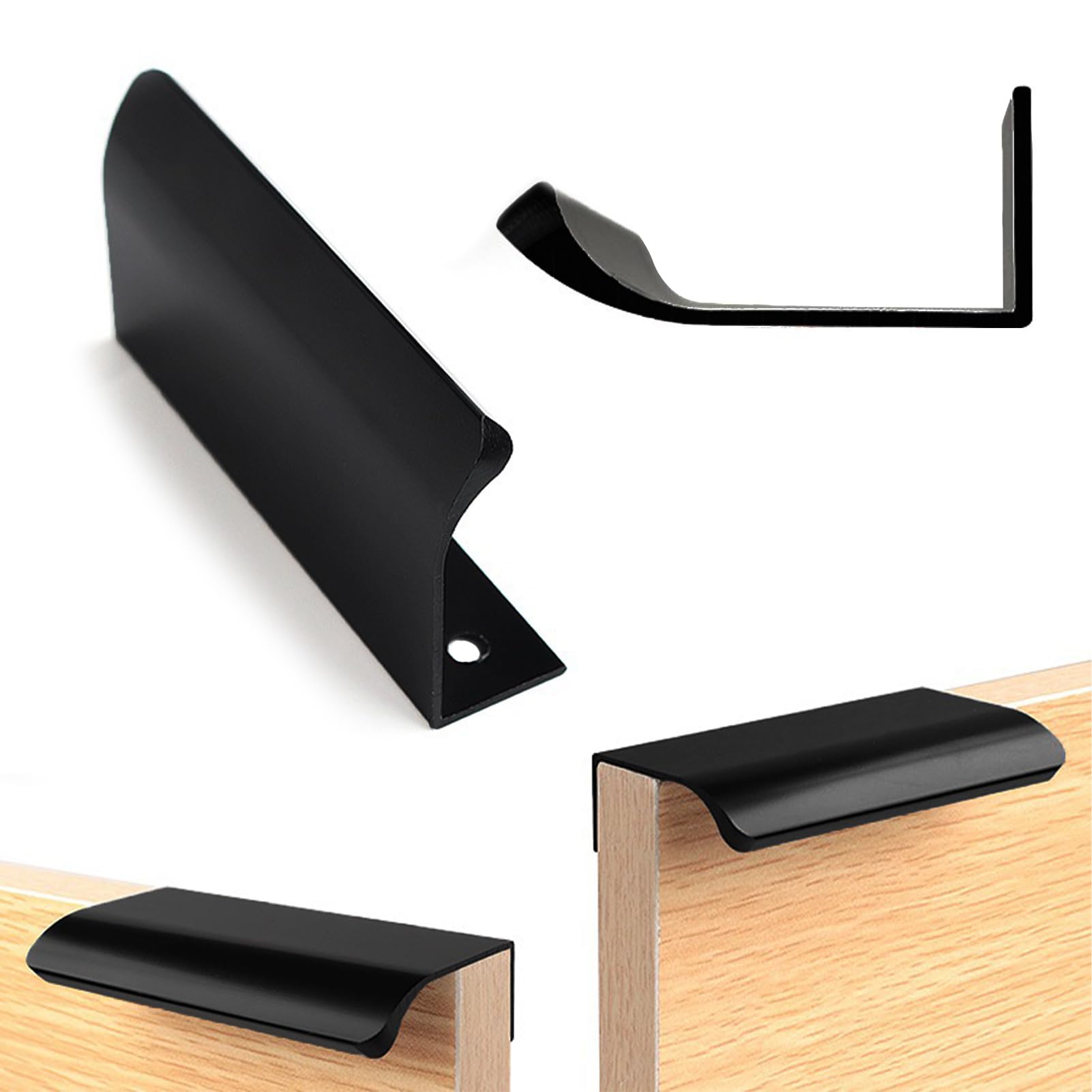 6 Maniglie Per Mobili Nascoste 80mm - Con 12 Viti, Per Cassetti E Armadi, Design Moderno E Nero - Foto 4