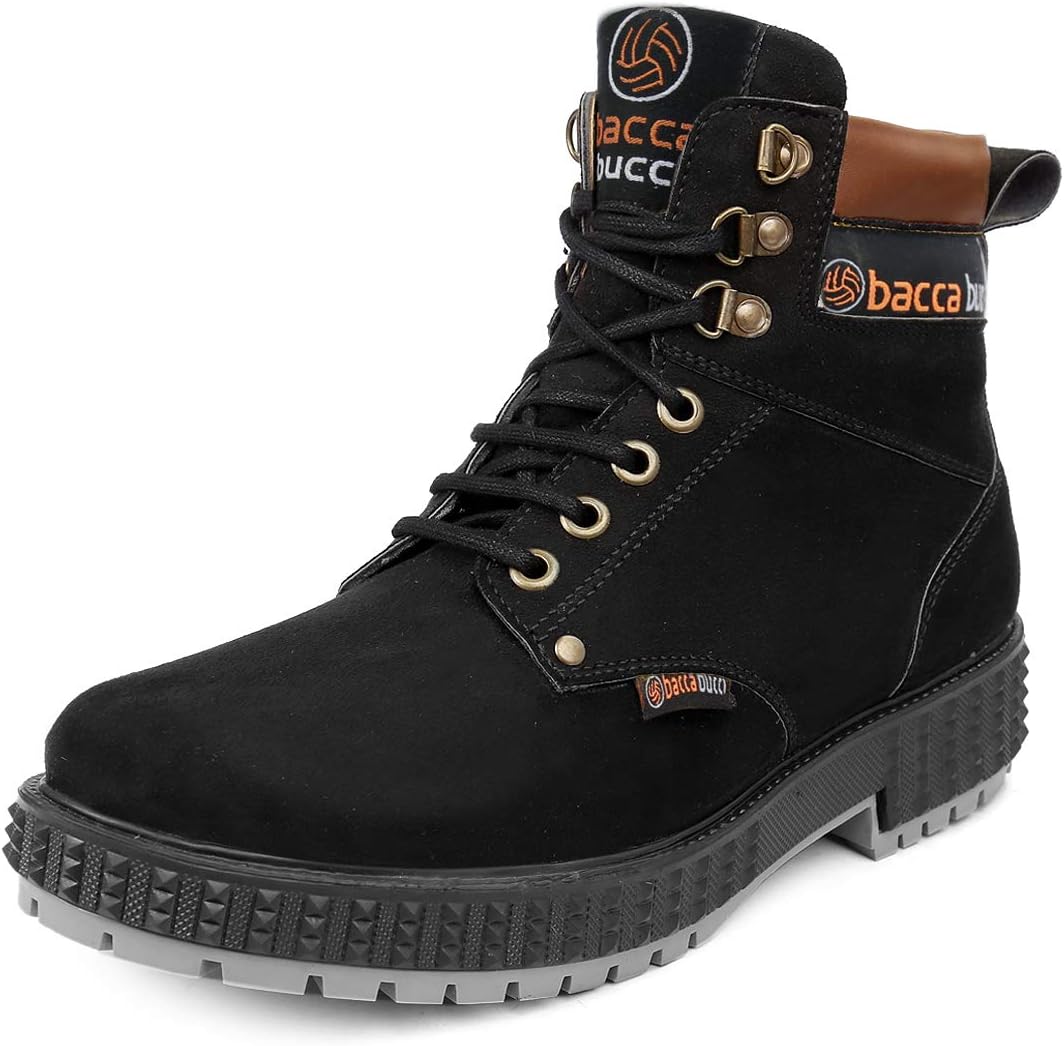 Bacca Bucci Original 4-Eye Artificial Suede Scott Moto Inspired Combat High top Ankle Boots for Men
