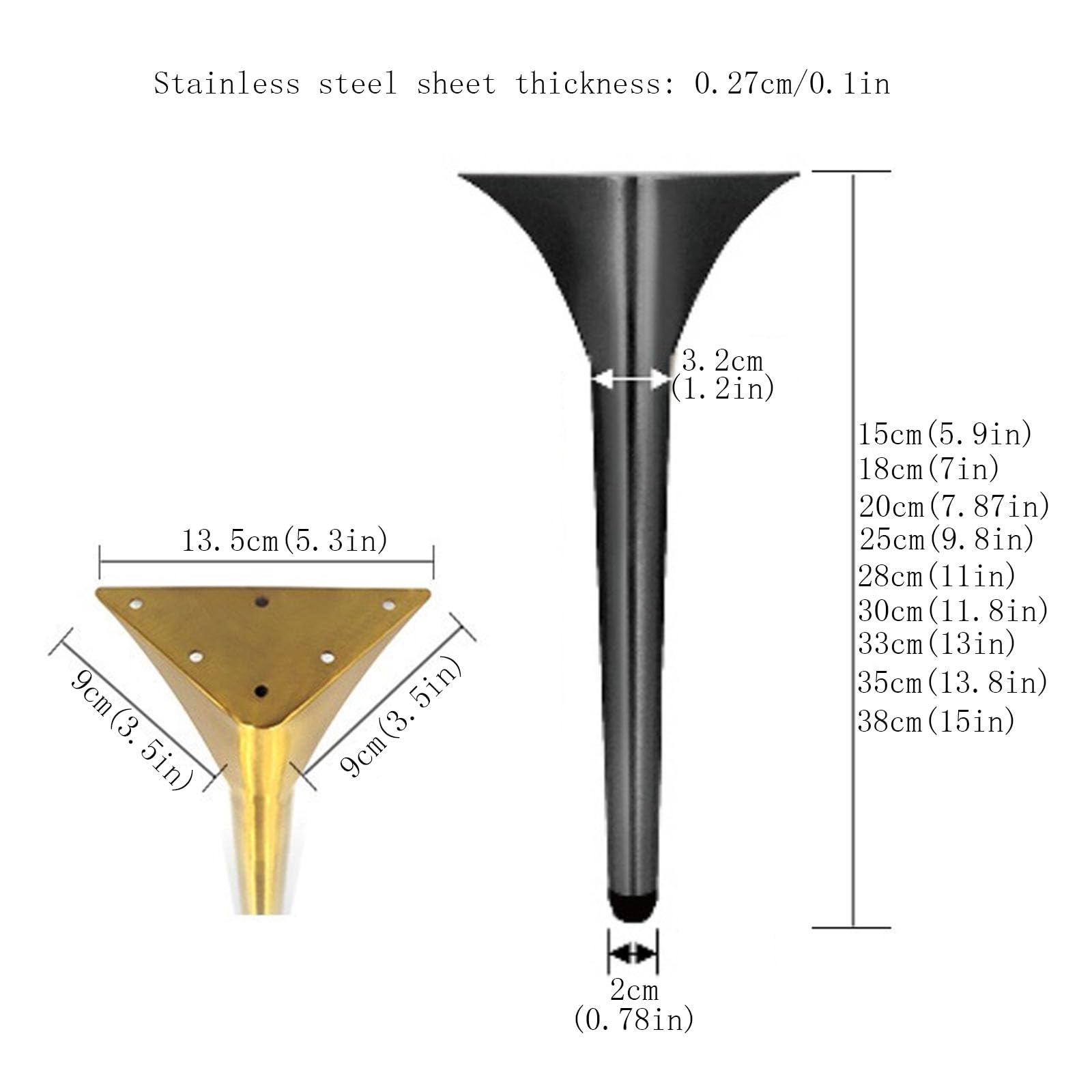4 patas ajustables de acero inoxidable para muebles, patas de soporte de metal para sofá, mesa de café, armario, mesita de noche, muebles de baño, 30 cm, color negro cepillado