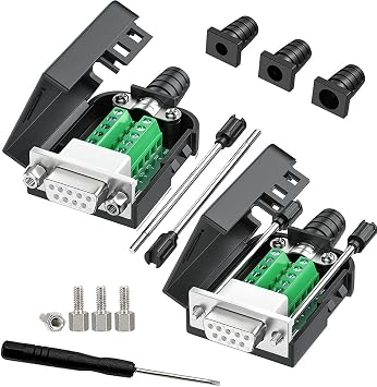 2PCS DB9 Female adapters, Easy to useDIY RS232/485 Serial Cable, No Soldering Needed DB9 Serial connectors with Bolts Nuts Tail Pipes and Screwdriver
