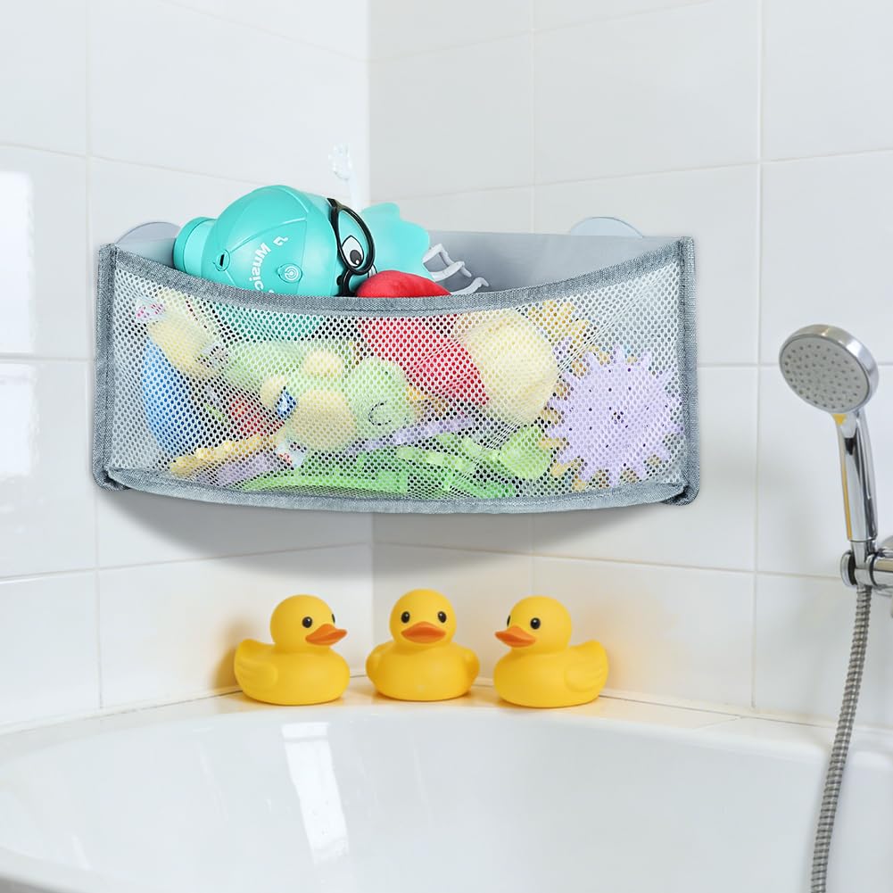AOOWU Large Baby Bath Toy Organiser Net Bag, Kids Bath Toy Tidy Storage Bag With Suction Cups, Removable Wall Hanging Bath Tidy, Baby Mesh Net Toy Holder Organiser Unit Basket Bag, Shower Caddy