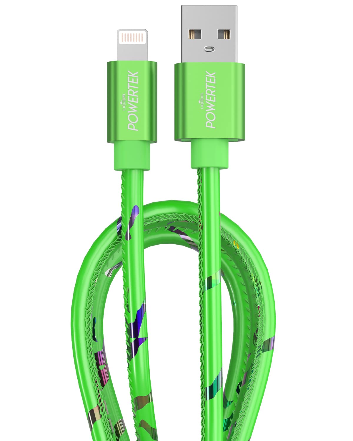 LIQUIPEL Powertek iPad & iPhone Lightning Charger Cable, Fast Charging 6ft MFI, Neon Party (Green)