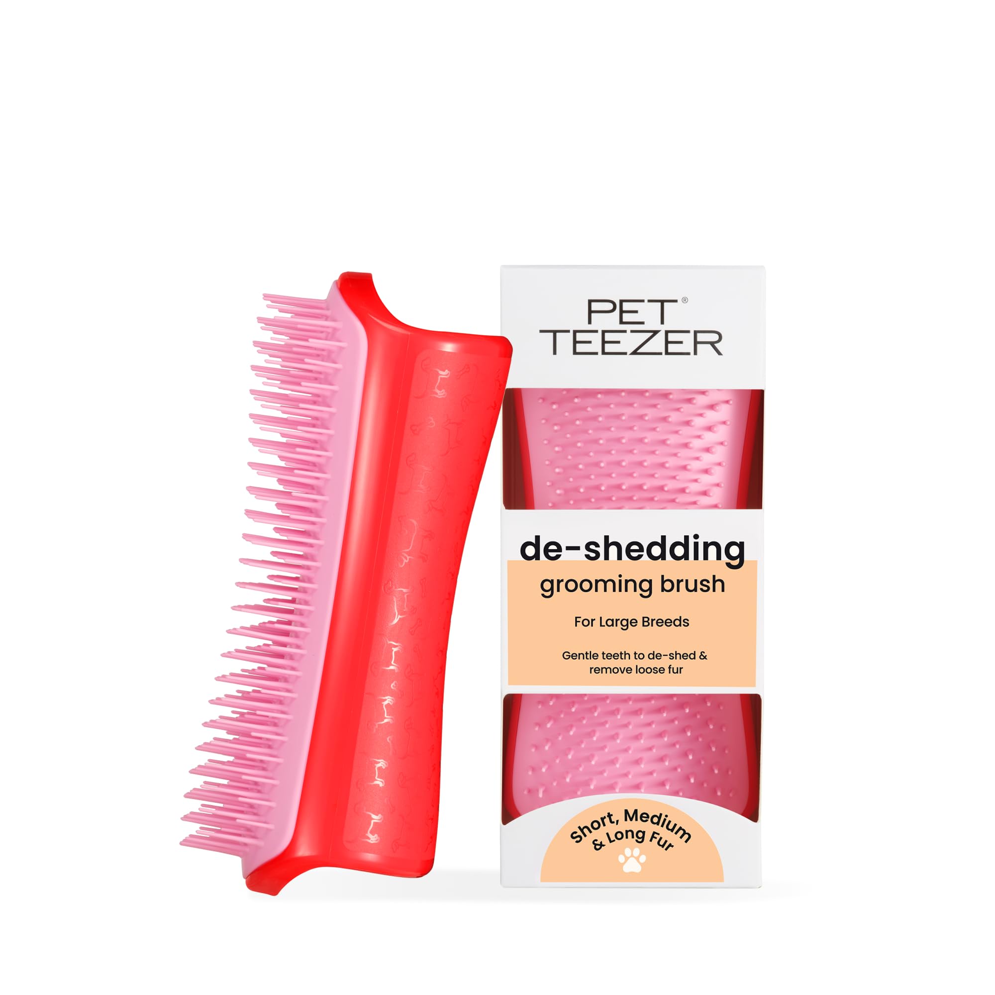 Tangle Teezer Large Pet Teezer De-Shedding Grooming Brush - Dry or Bath Brush - The Perfect Deshedding Brush for Dogs - Red & Pink