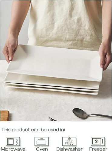 Miniatura 14 de DOWAN Plato para servir de 14 pulgadas, platos rectangulares grandes para servir, platos blancos y bandejas para fiestas, platos para Blanco,4 piezas