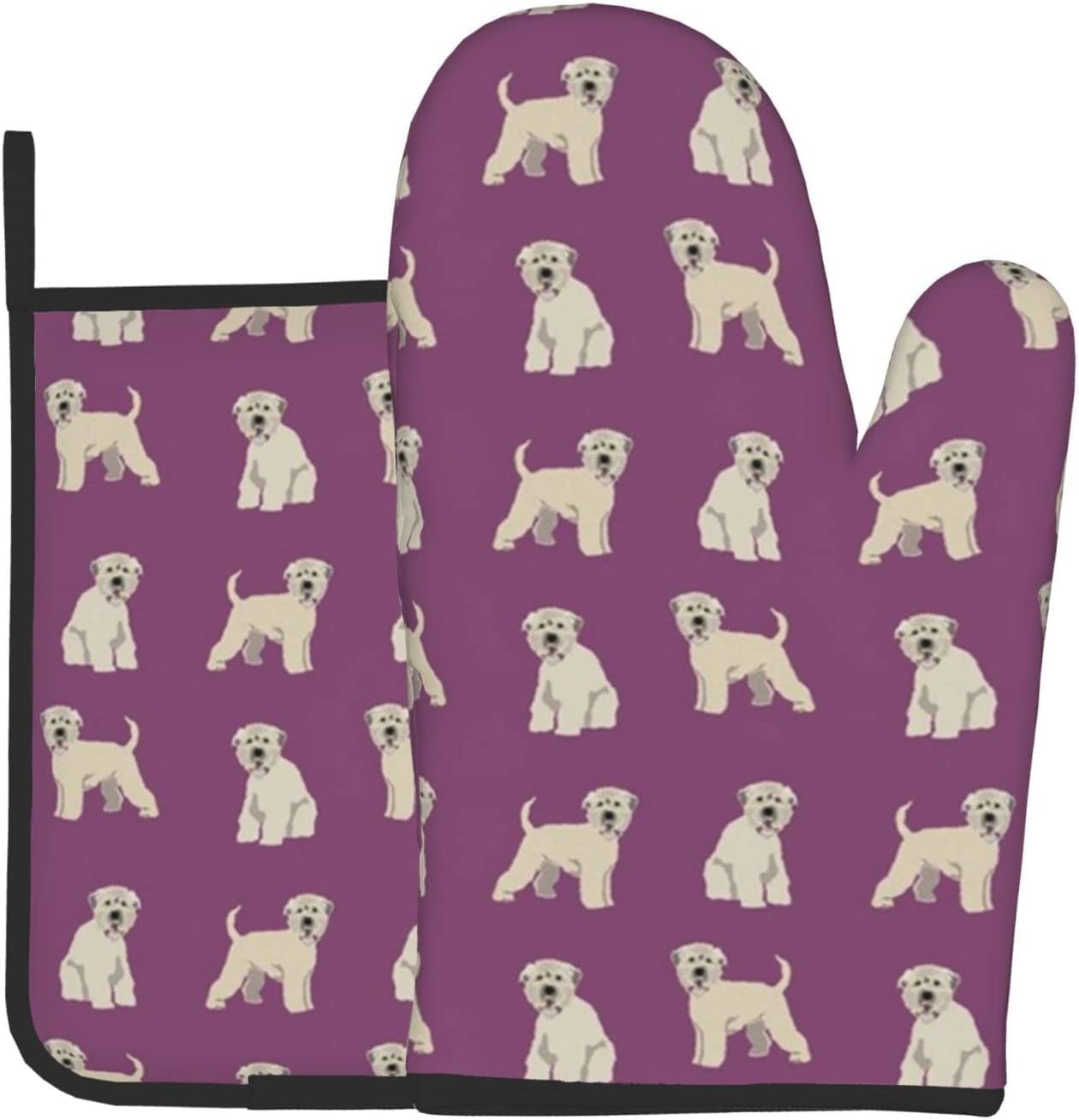 Wicron Purple Irish Wheaten Terrier Dog Soft Coated Wheaten Terrier Dog Breed Oven Mitts And Pot Holders,Cooking Gloves, Heat Resistant Baking Mitts