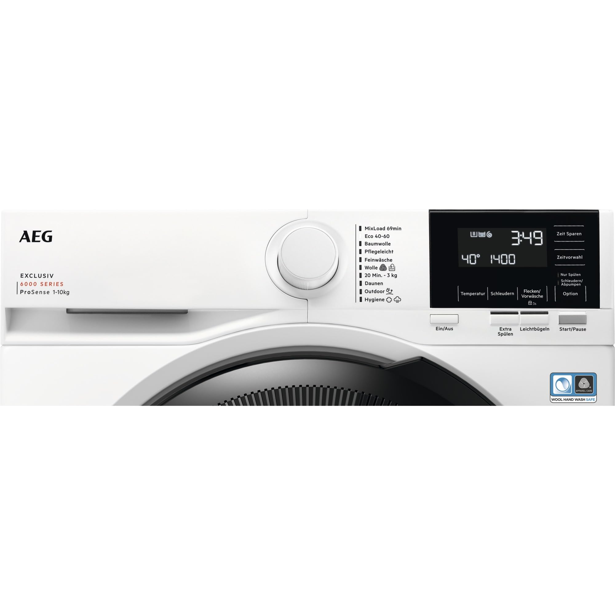 AEG LFR6114O4B Lavadora de Libre Instalación, Carga Frontal, 10 Kg, 1400 rpm, Motor Inverter, Programa antibacteriano, Programas a Vapor, Programa Rápido, LCD, Serie 6000, Blanca, Clase A