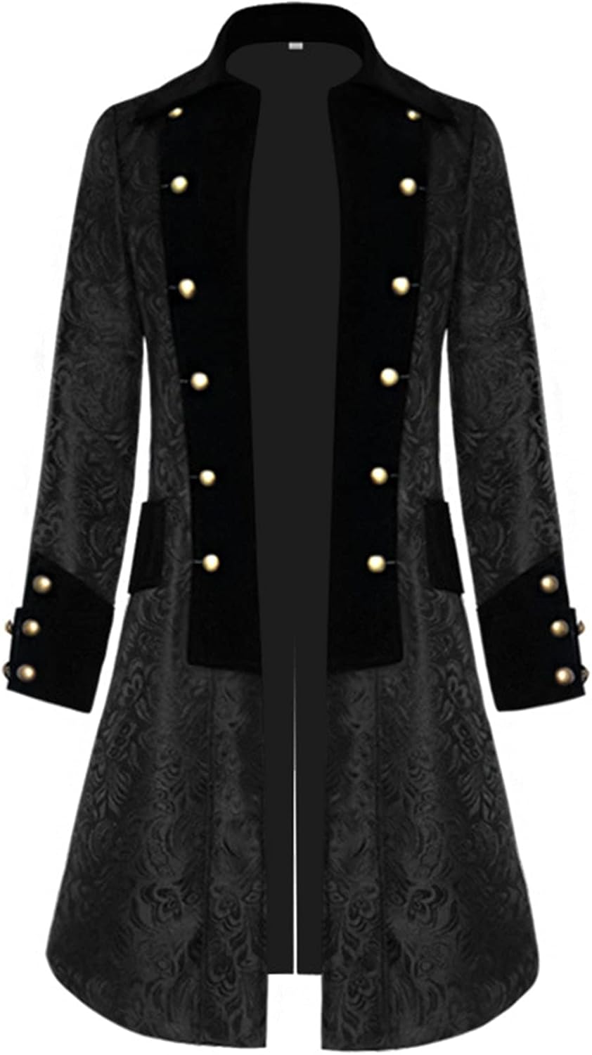 WKNBEU Chaqueta gótica Steampunk Vintage para Hombre, levita Victoriana, Uniforme, Disfraz, Medieval, Pirata, Vikingo, Renacimiento, Esmoquin Formal, Abrigo Largo Black-S