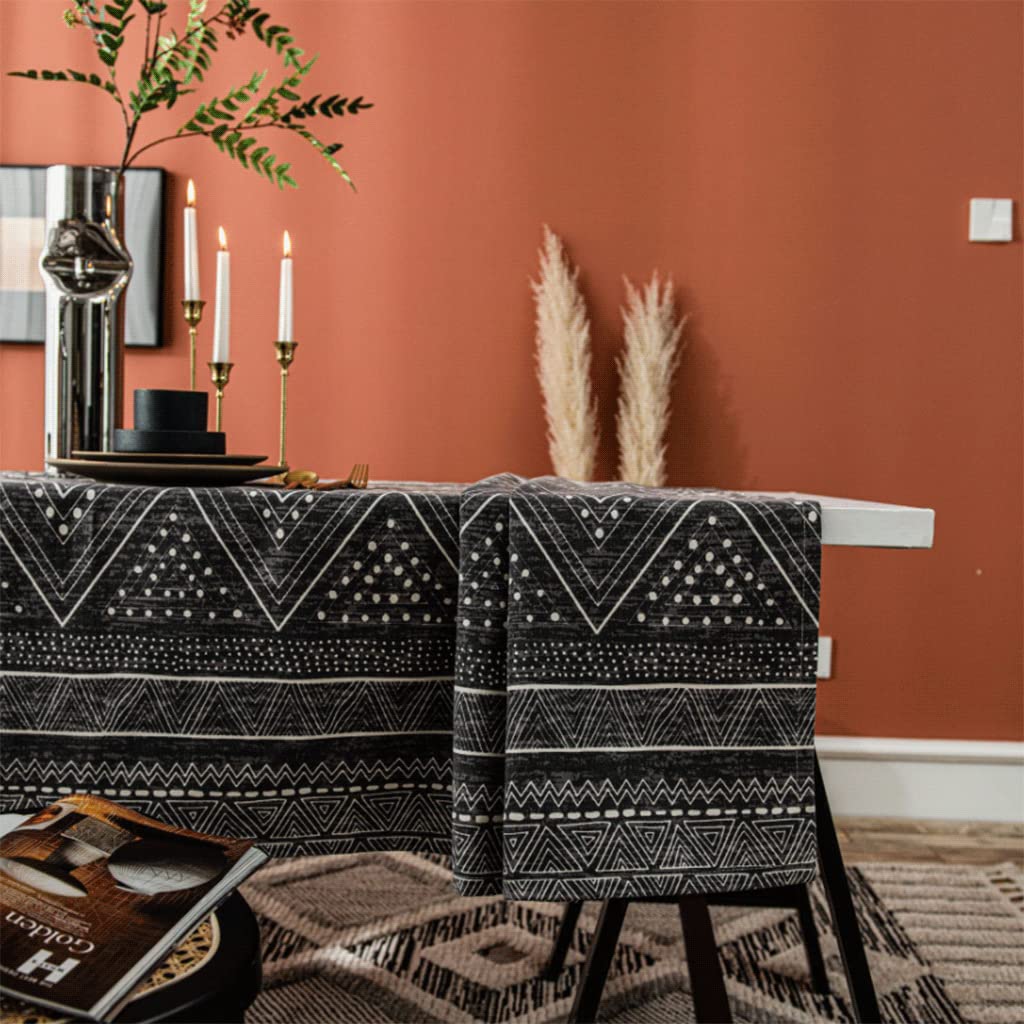 OLOTU Manteles Mantel de Lujo Ligero, manteles de algodón y Lino Estampados en Negro, Resistente al Polvo y a Las Arrugas para decoración de Mesa Durable