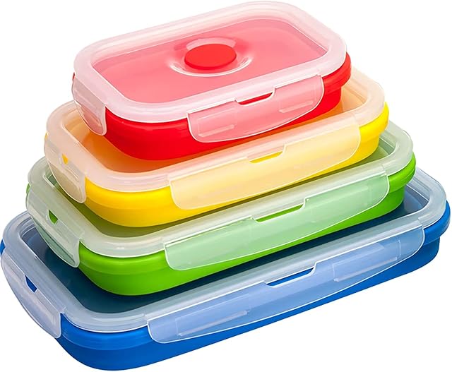 Collapsible Food Storage Containers with BPA Free Airtight Plastic Lids Silicone Tupperware 4 Pack Collapsible Tupperware Food Containers Silicone Lunch Box Tupperware Set