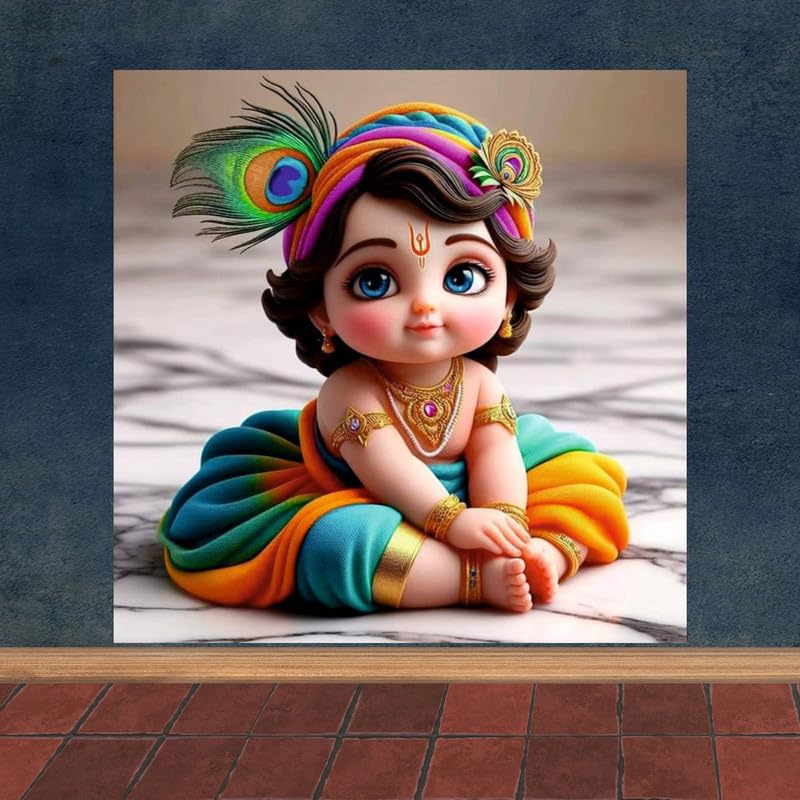 Image of British Terminal Cute little Bal Gopal Baby God Krishna| Kanha Ji | Laddu Lord Makhan Chor Painting Religious Poster for Pregnant Women for wall (matt thin vinyl,sticker,multicolor,unframed)| bj401