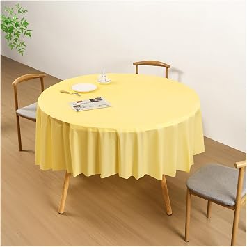 8 Pack Macaroon Yellow Plastic Table Cloth, 84 Disposable Table Cloths for Parties, Birthday, Picnic,Wedding and Dinner, Decorative Round Tablecloths PTC5
