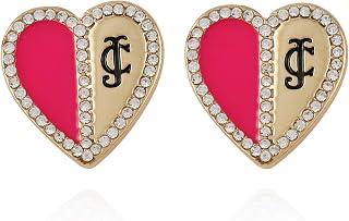 Gold and Pink Heart Stud Earrings For Women