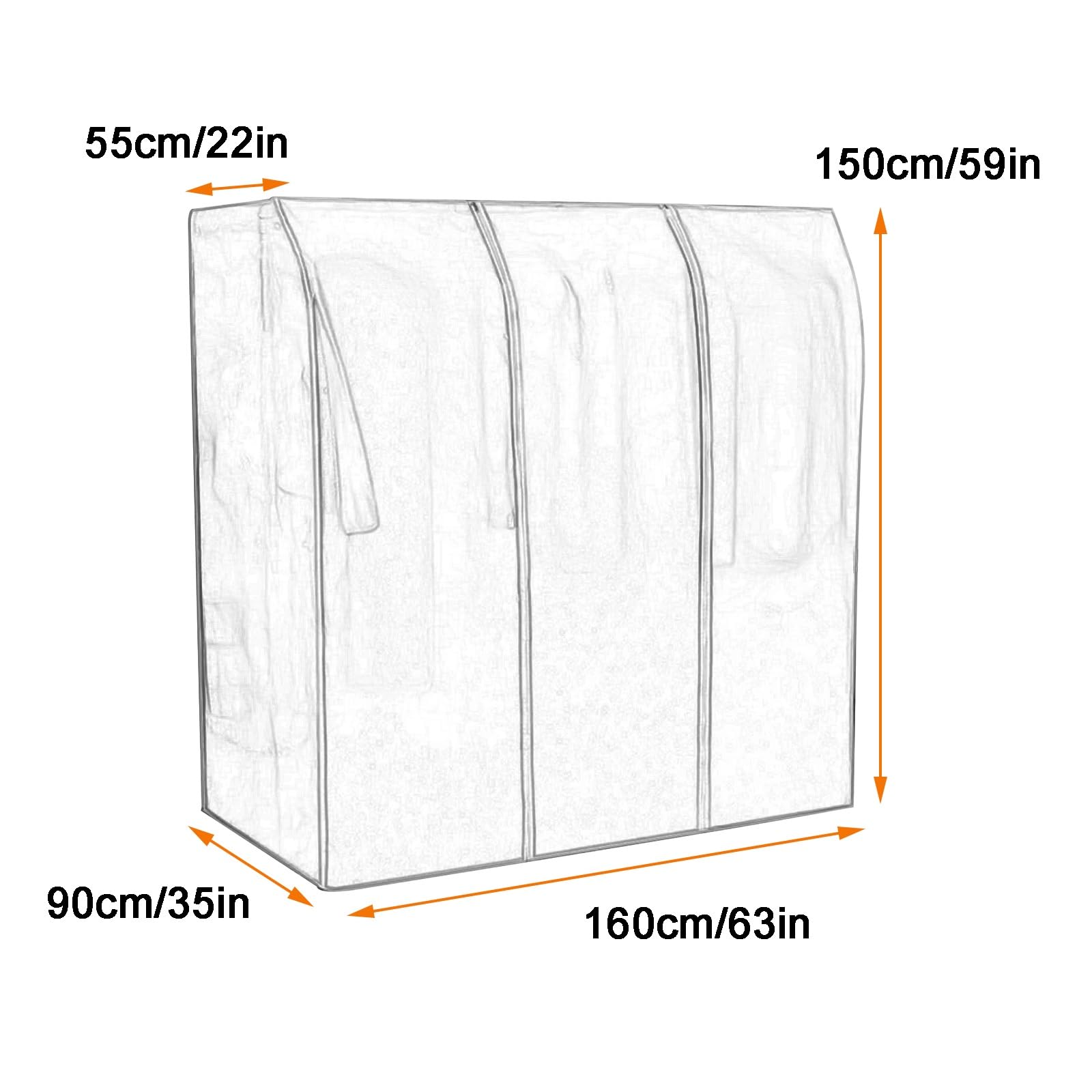 Copriabiti, Copriabiti Antipolvere con Gruccia a Doppia Barra, Copriabiti Trasparenti in Plastica Che Proteggono Dalla Polvere, con Doppie Cerniere, Adatti per Abiti(160*90*150cm/63*35*59in)