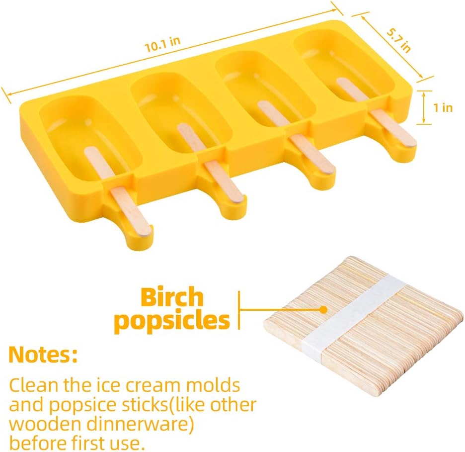 Buy Fimary Large Popsicle Molds Set With Lid Upgrade 4 Cavities Homemade Diy Ice Pop Molds Oval Food Grade Silicone Molds For Kids Ault With 50 Wooden Sticks 2 Yellow Online