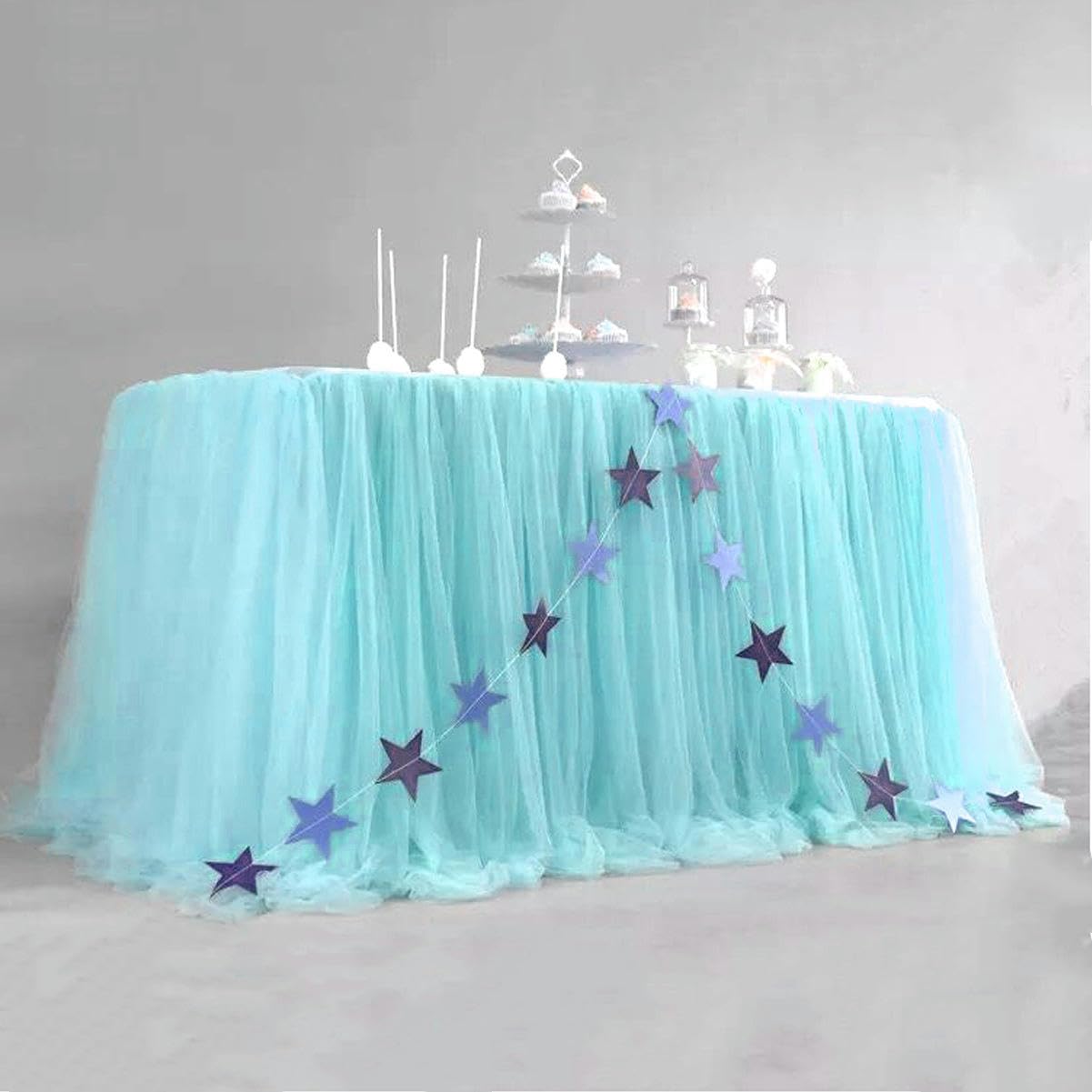 THAYLA 6/9/14 ft x 76 cm różowa siateczka, puszysta tiulowa spódniczka na stół, szyfon, na wesele, na baby shower, imprezę, falbanki, plisowana