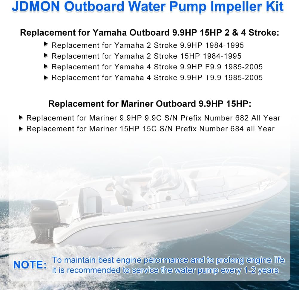 JDMON Water Pump Impeller Repair Kit Replacement for Yamaha Outboard 9.9HP 15HP 2&4 Stroke F9.9 T9.9 1985-2005 Mariner 9.9C 15C Replacement for Mercury 46-84277T Sierra 18-3148 682-W0078-00-00