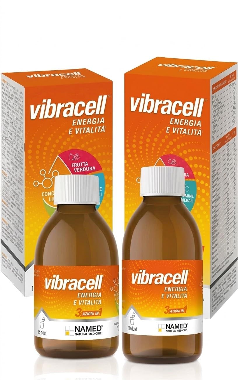 NAMED Vibracell Integratore Multivitaminico Completo Naturale | Con Vitamine, Sali Minerali, L-Carnitina e Pappa Reale | Integratori Energia e Vitalità per Adulti e Bambini | 450 ml (150 ml + 300ml)