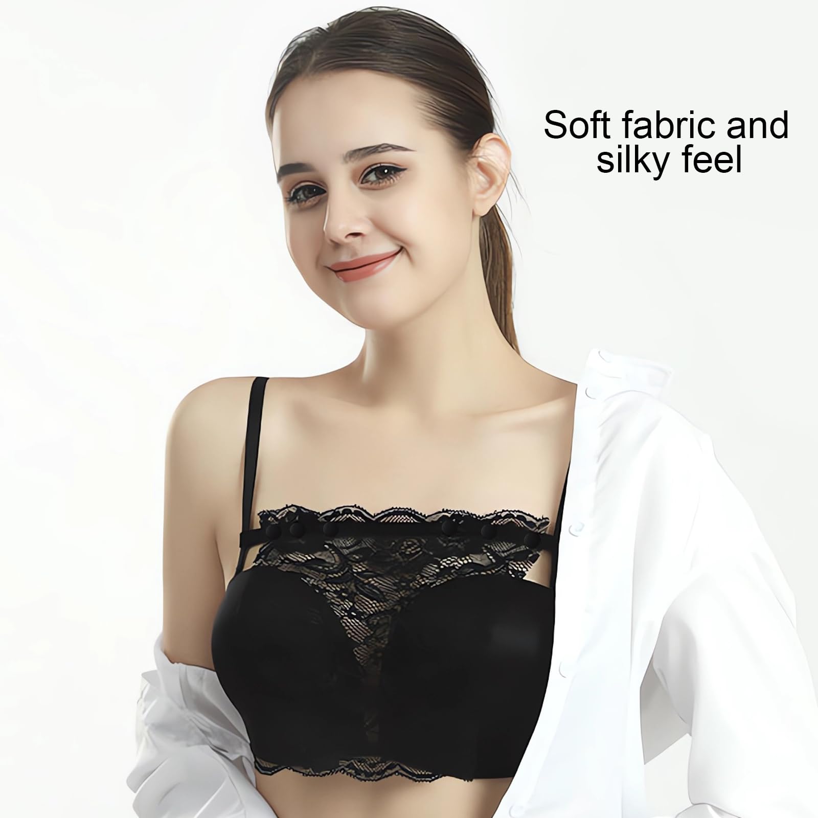 3 piezas de sujetador de camisola falsa con clip, para mujer, con encaje falso, con inserto de brasier superpuesto, chaleco de panel modesto, camisola con brasier integrado, inserto de encaje