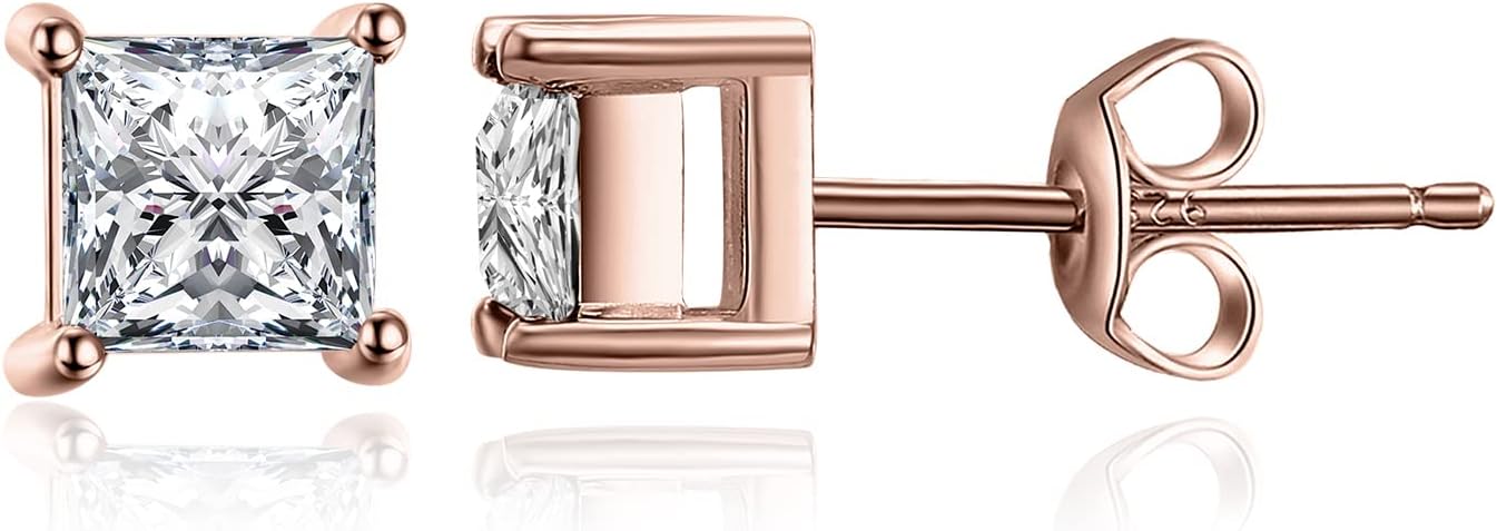 JewelryPalace Princess Cut 0.8ct Moissanite Solitaire Stud Earrings for Women, Square Shape 925 Sterling Silver 14k Gold Plated Earrings for Her, Simulated Diamond Earrings VVS D-F - Image 6