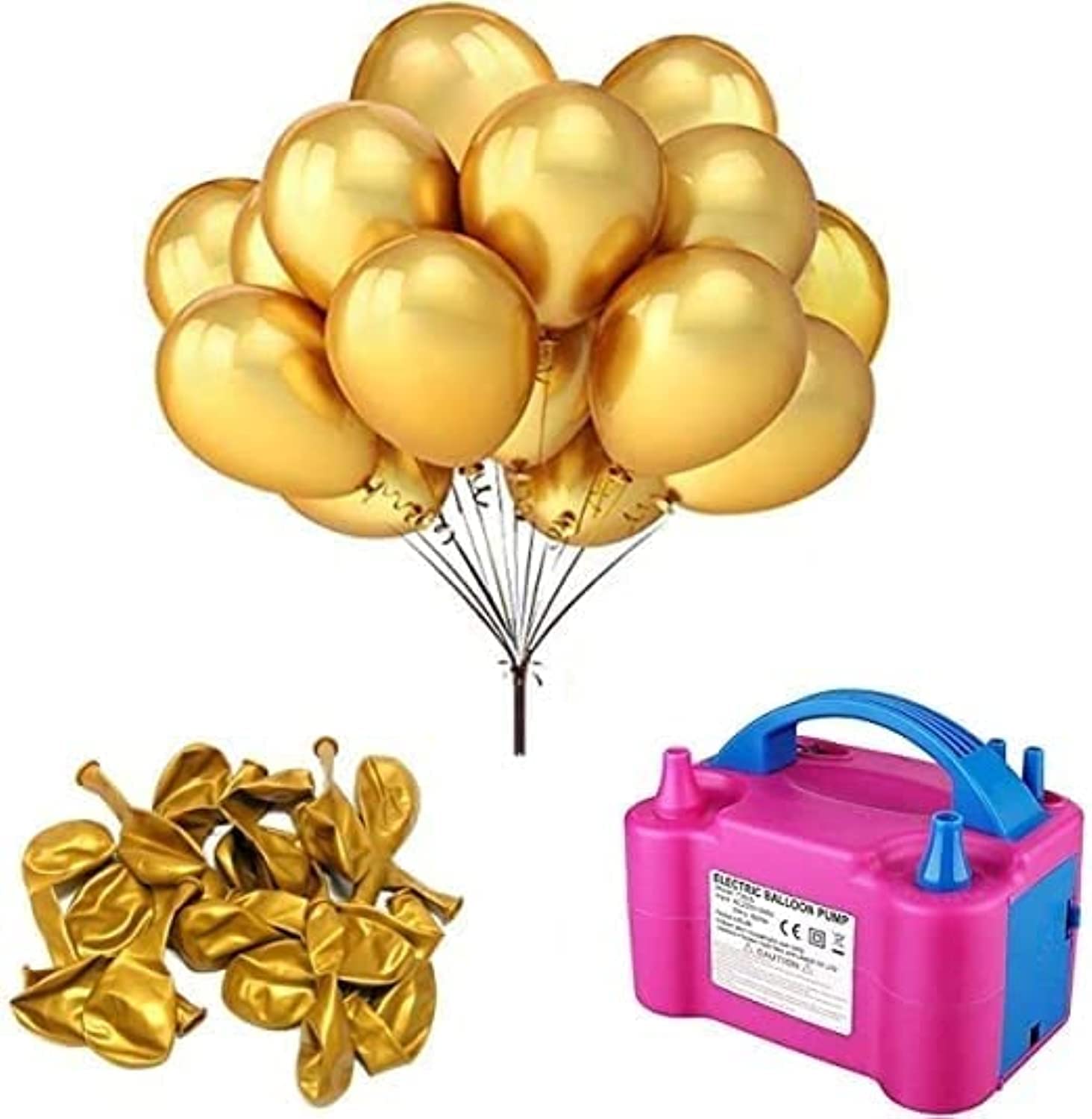 Showay 100Pcs Gold Balloons,With Electric Balloons Pump Combo Set, Premium Latex Pearl Helium 12Inch,
