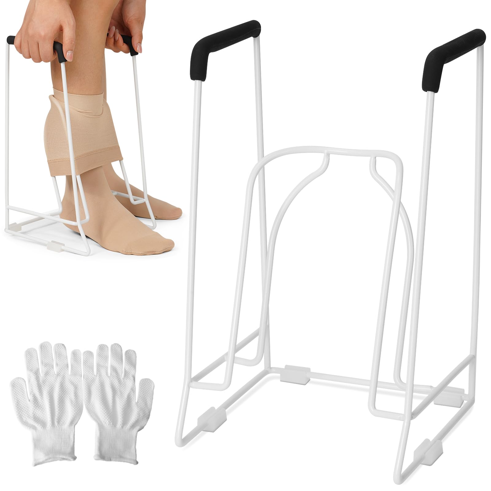 Photo 1 of Compression Sock Aid Device – Stocking Donner for Seniors, Adaptive Sock Putting-On Tool, Medium Calf (<18”), Compatible for JOBST, SB SOX, CHARMKING, White