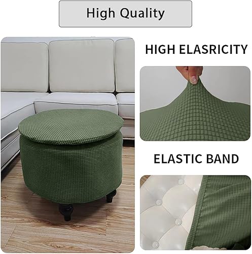 Miniatura 5 de XMNTG Funda elástica otomana plegable, funda de almacenamiento suave y gruesa, tela jacquard redonda, extraíble y lavable, protector de muebles con