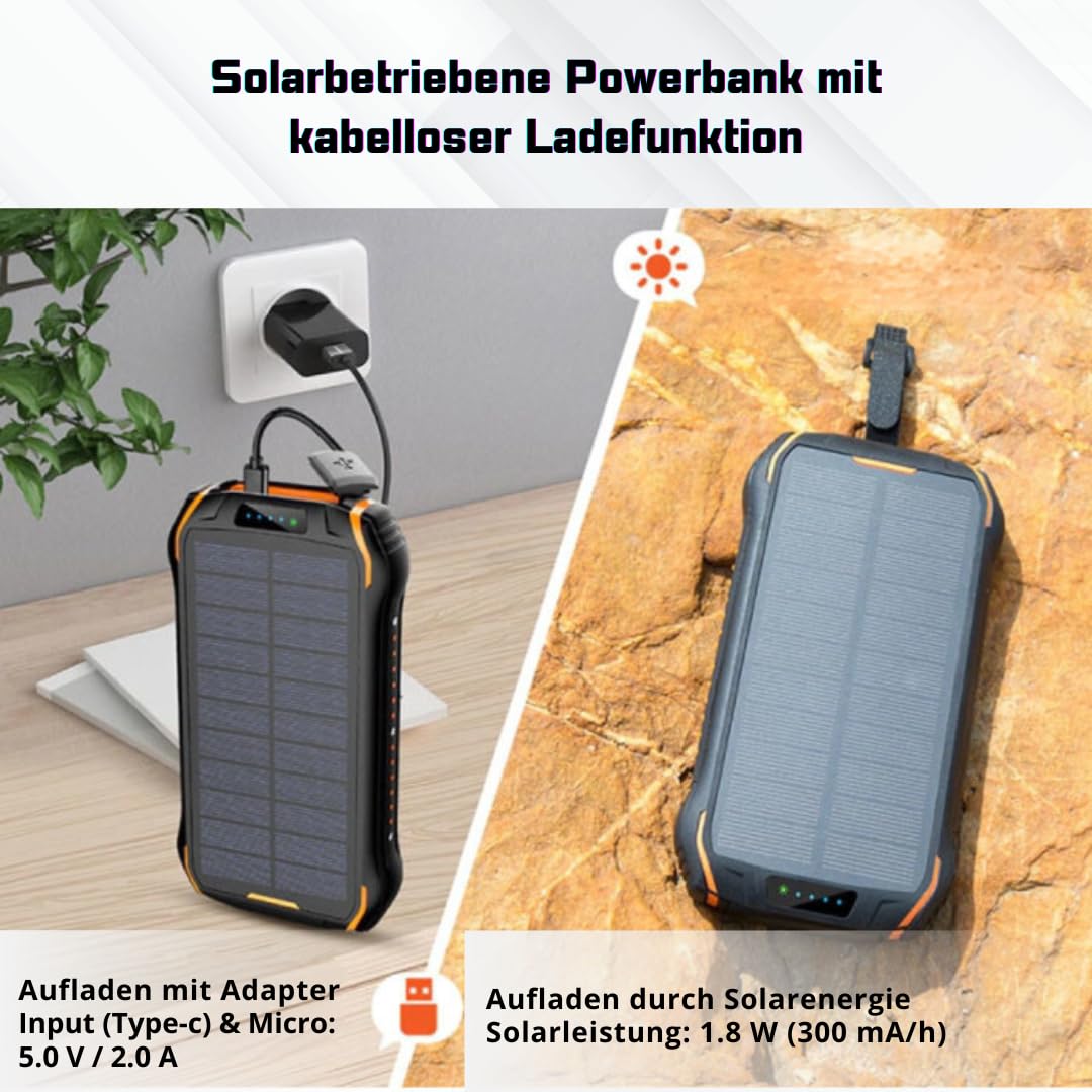 Chargeur solaire intelligent polyvalent 26800 mAh : chargeur solaire étanche avec USB-C, 2 entrées et 3 sorties - Batterie externe parfaite pour smartphones, téléphones portables et tablettes (noir)