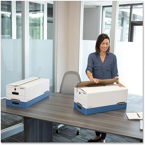 Miniatura 5 de Bankers Box StorFile Cajas de almacenamiento de fuerza de servicio medio, archivos de cartaslegales, 12.25 x 16 x 11 pulgadas, blancoazul, 4 cajas